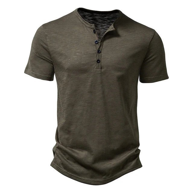 Men's Henley Short Sleeve T-Shirt | Button Placket Casual Front