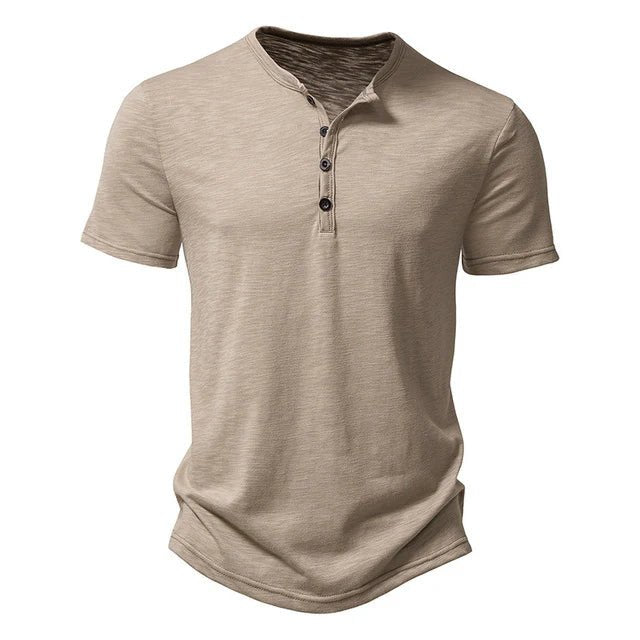 Men's Henley Short Sleeve T-Shirt | Button Placket Casual Side