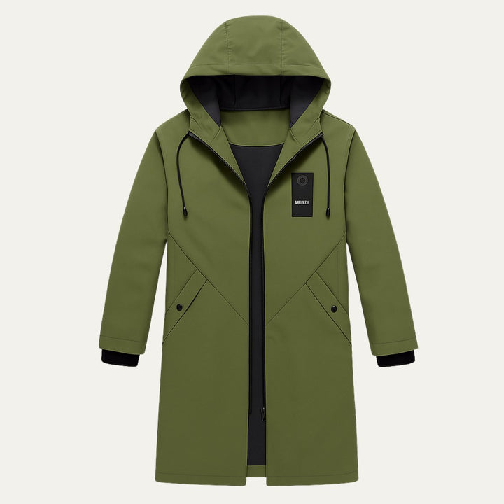 Men's Hooded Windproof Long Rain Jacket | Waterproof Diagonal Pocket Hero