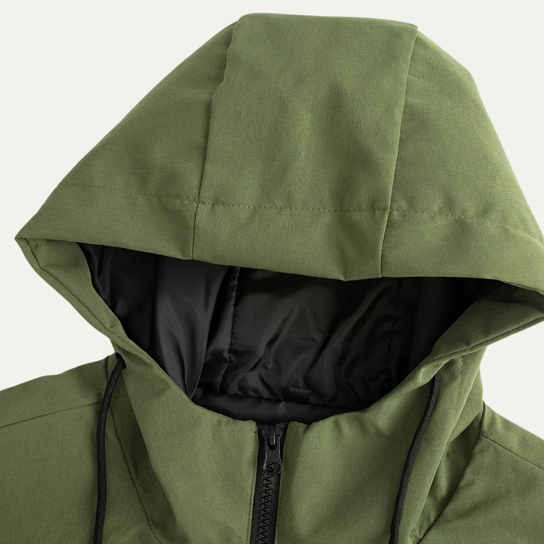 Men's Hooded Windproof Long Rain Jacket | Waterproof Diagonal Pocket Lifestyle