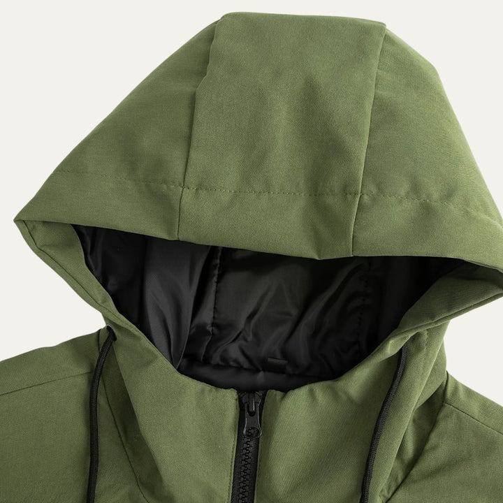 Men's Hooded Windproof Long Rain Jacket | Waterproof Diagonal Pocket Lifestyle