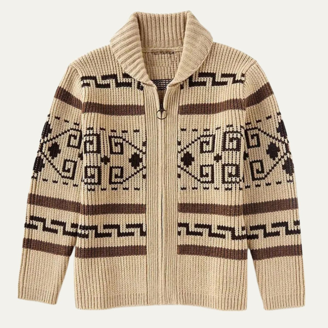 Men's Jacquard Button Up Shawl Collar Cardigan Sweater Hero