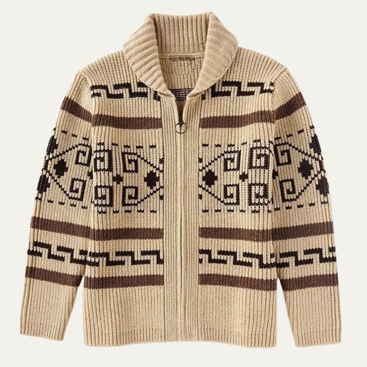 Men's Jacquard Button Up Shawl Collar Cardigan Sweater Hero