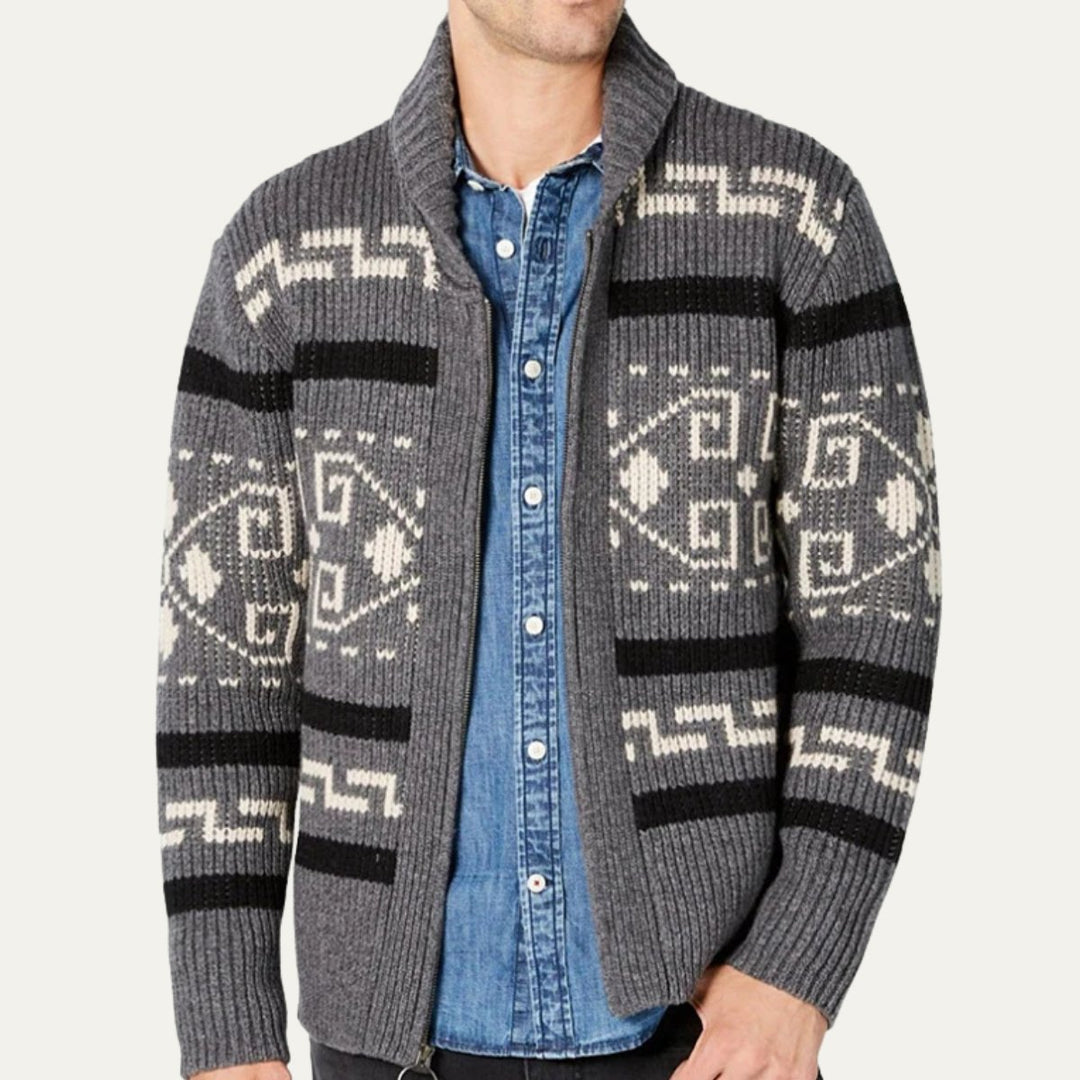 Men's Jacquard Button Up Shawl Collar Cardigan Sweater Lifestyle