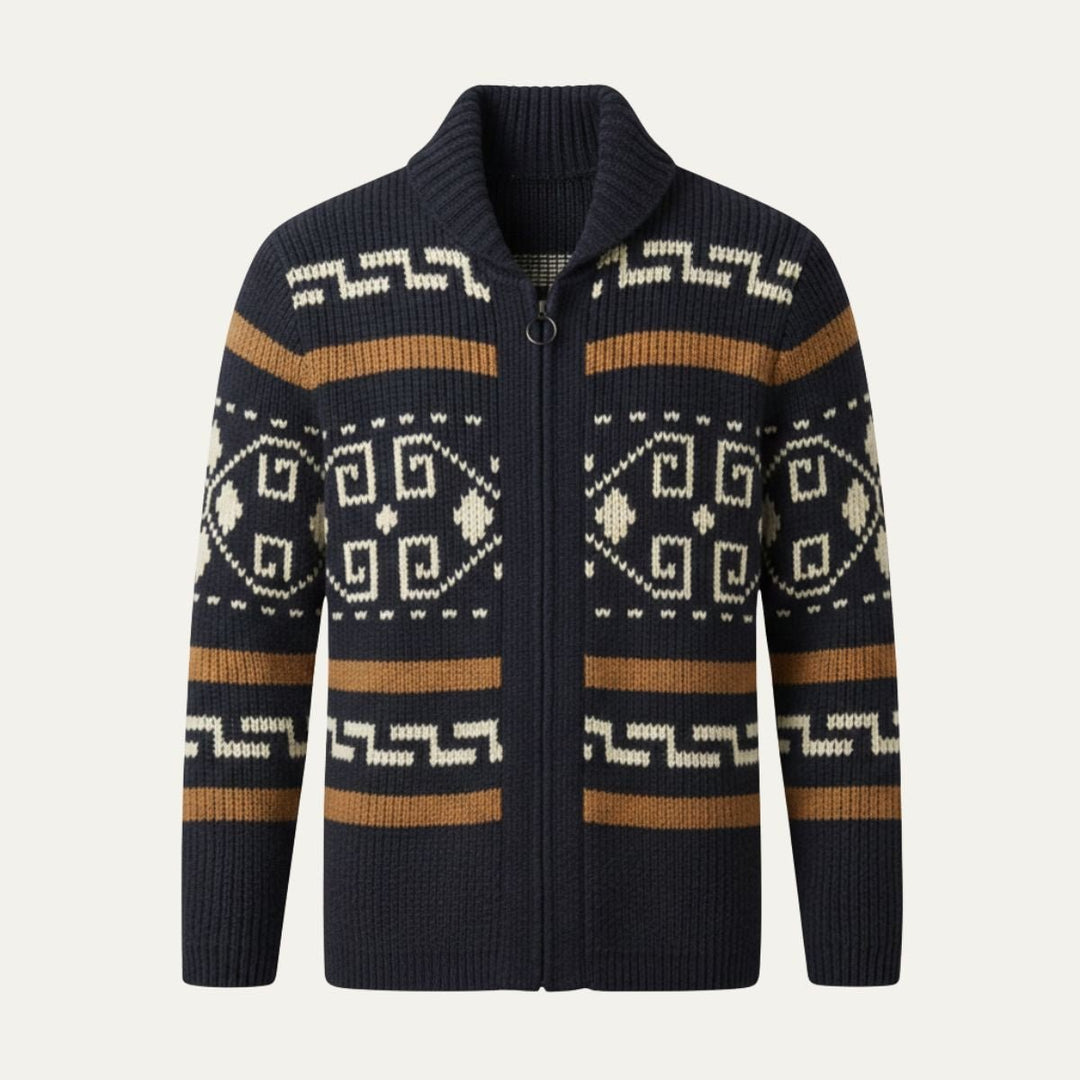 Men's Jacquard Button Up Shawl Collar Cardigan Sweater Side