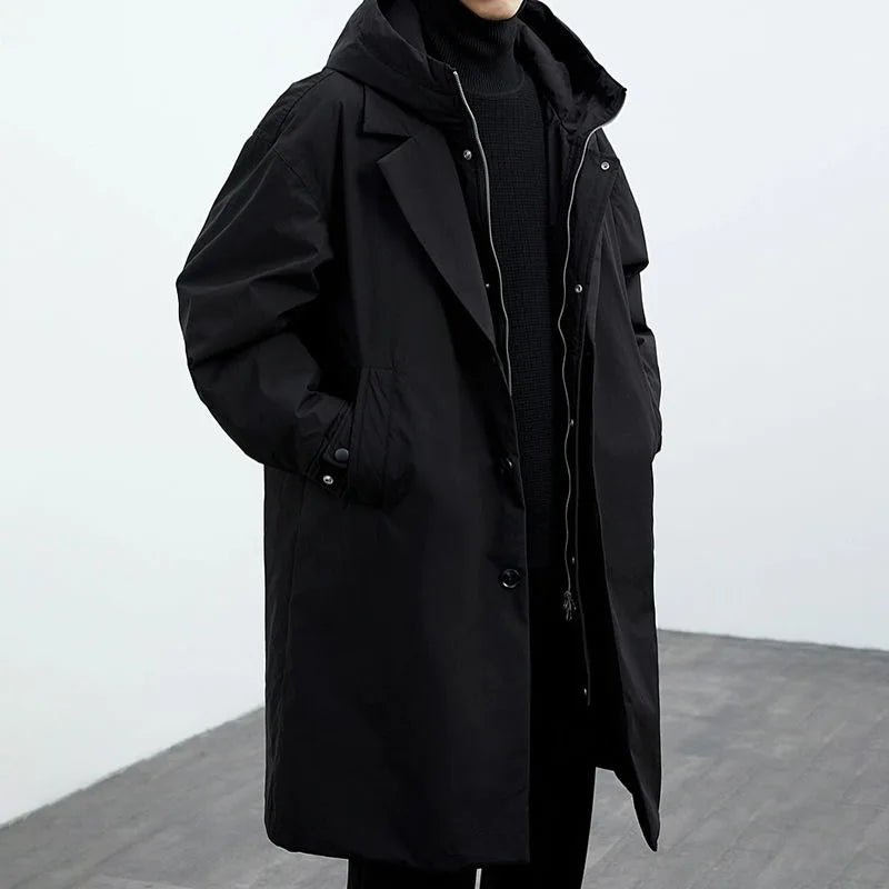 Men's Layered Collar Trench Coat | Windproof Long-Line Fit Detail