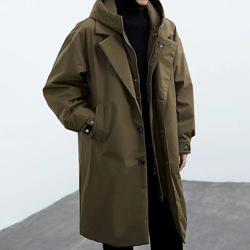 Men's Layered Collar Trench Coat | Windproof Long-Line Fit Hero
