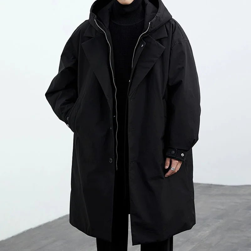 Men's Layered Collar Trench Coat | Windproof Long-Line Fit Side