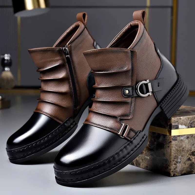 Men's Leather Ankle Boots | Buckle Strap Layered Fold Hero