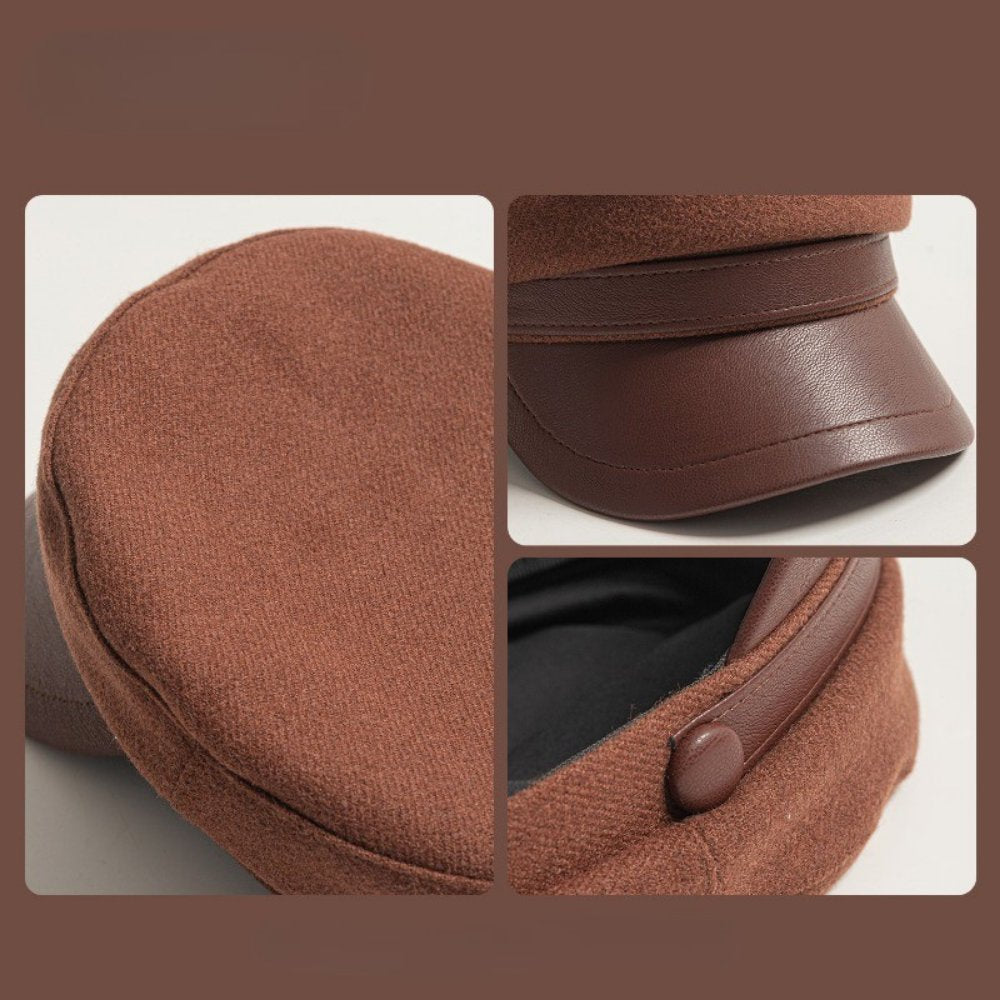 Men's Leather Brim Fisherman Cap | Felt Crown Angle