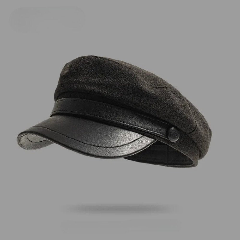 Men's Leather Brim Fisherman Cap | Felt Crown Back