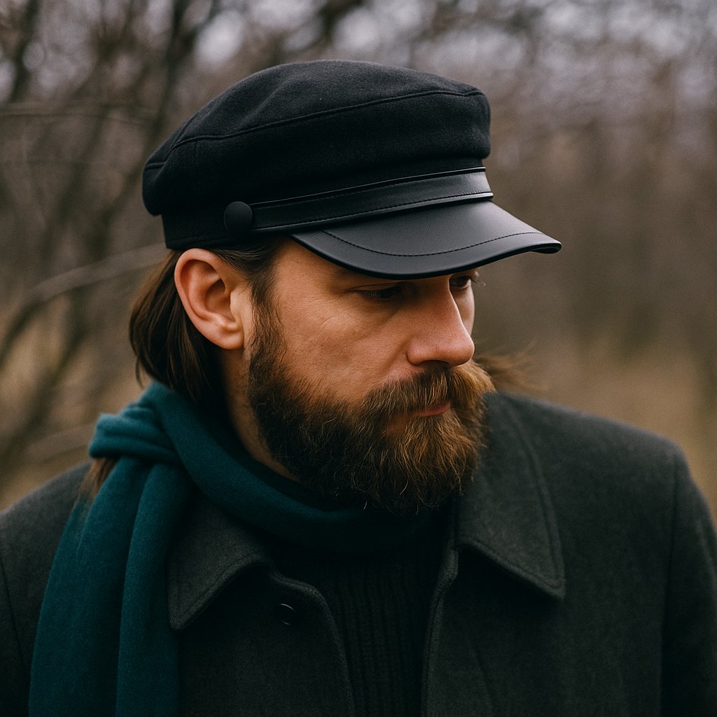 Men's Leather Brim Fisherman Cap | Felt Crown Hero