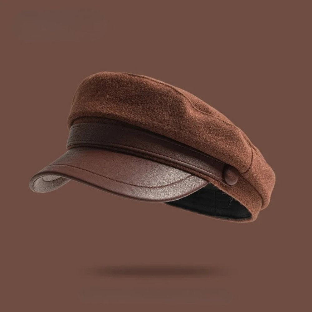 Men's Leather Brim Fisherman Cap | Felt Crown Side