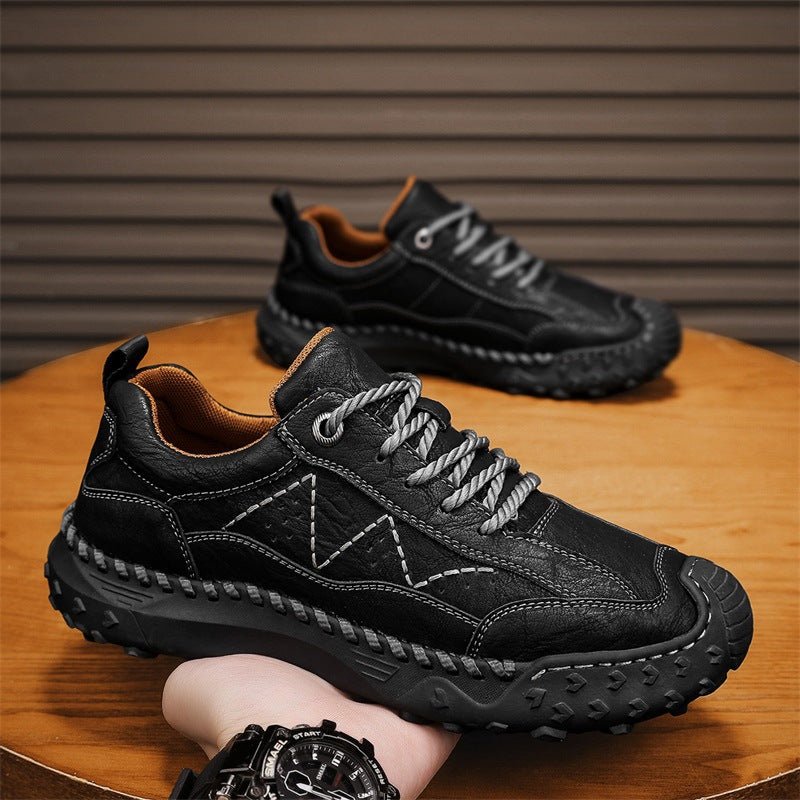 Men's Leather Trail Sneakers | Hand-Stitched Lugged Sole Close Up