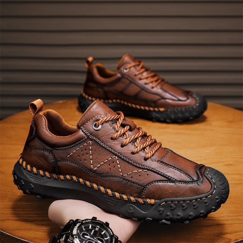Men's Leather Trail Sneakers | Hand-Stitched Lugged Sole Side