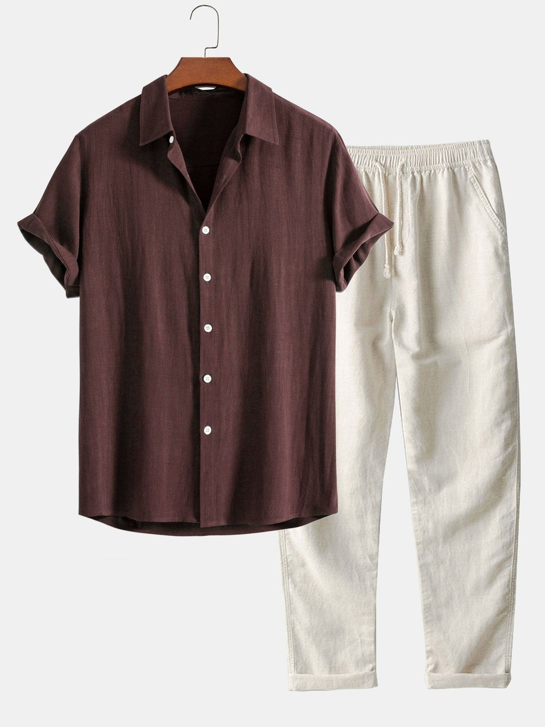 Men's Linen Band Collar Co-Ord Set | Shirt & Trousers Front