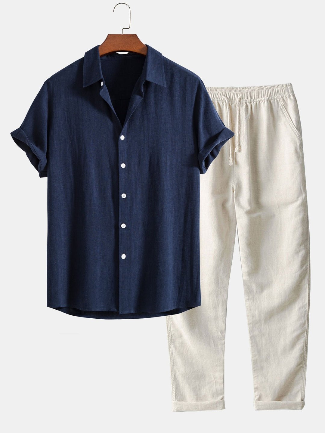 Men's Linen Band Collar Co-Ord Set | Shirt & Trousers Hero