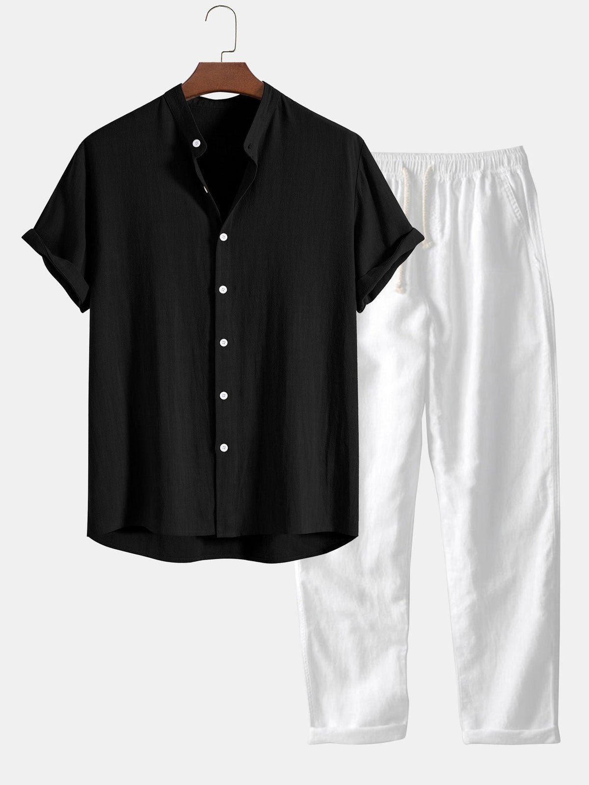Men's Linen Band Collar Co-Ord Set | Shirt & Trousers Side
