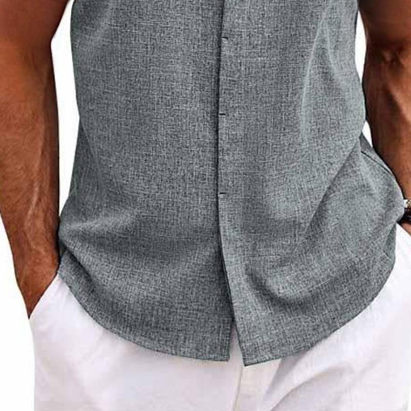 Men's Linen Blend Sleeveless Button-Down Shirt | Relaxed Fit Detail