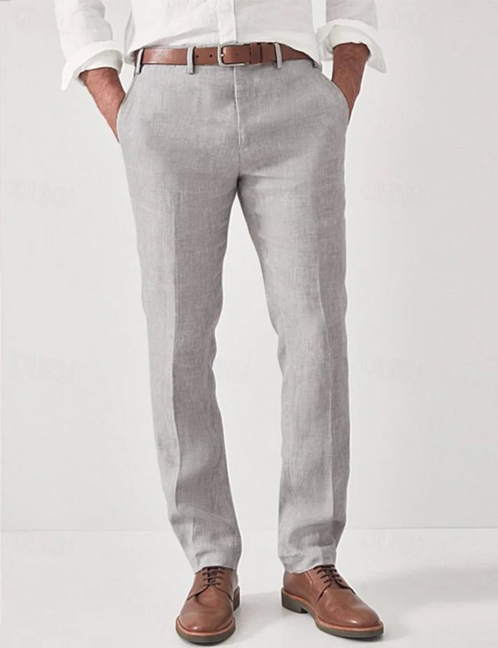 Men's Linen Dress Pants | Slim Fit Summer Front