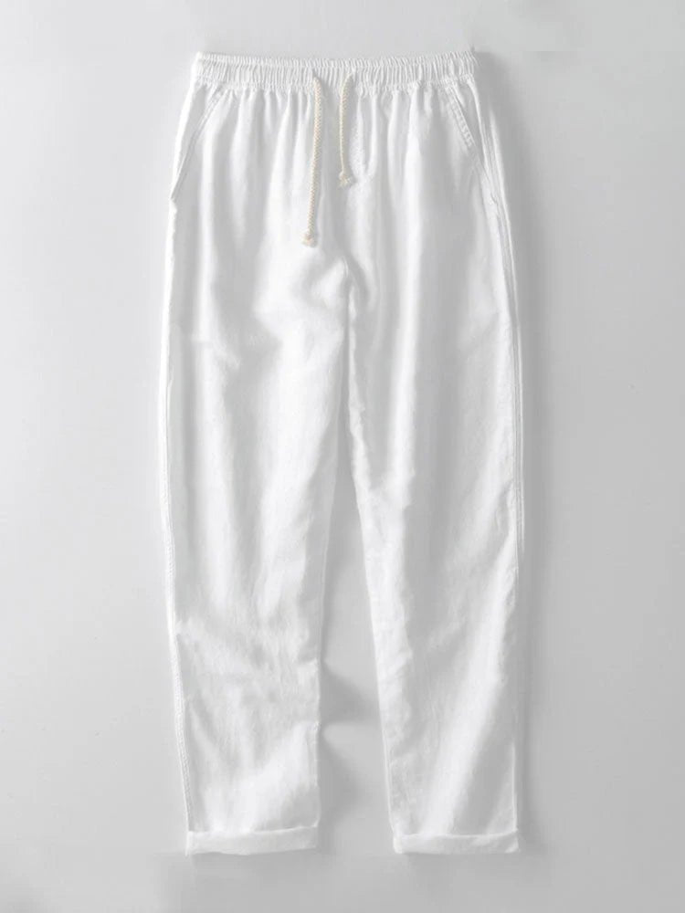 Men's Linen Shirt Pants Set | Rolled Cuffs Close Up