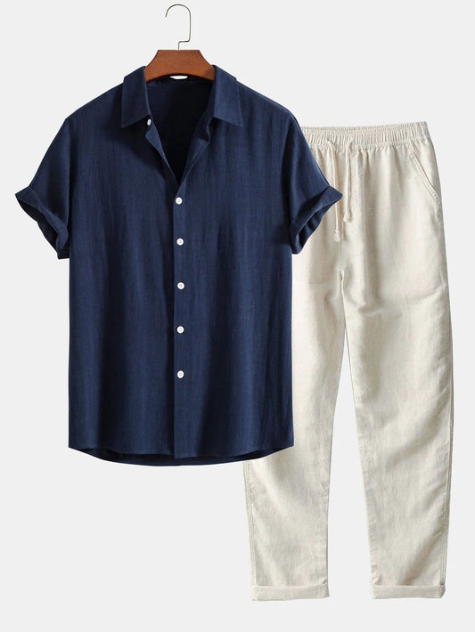 Men's Linen Shirt Pants Set | Rolled Cuffs Hero