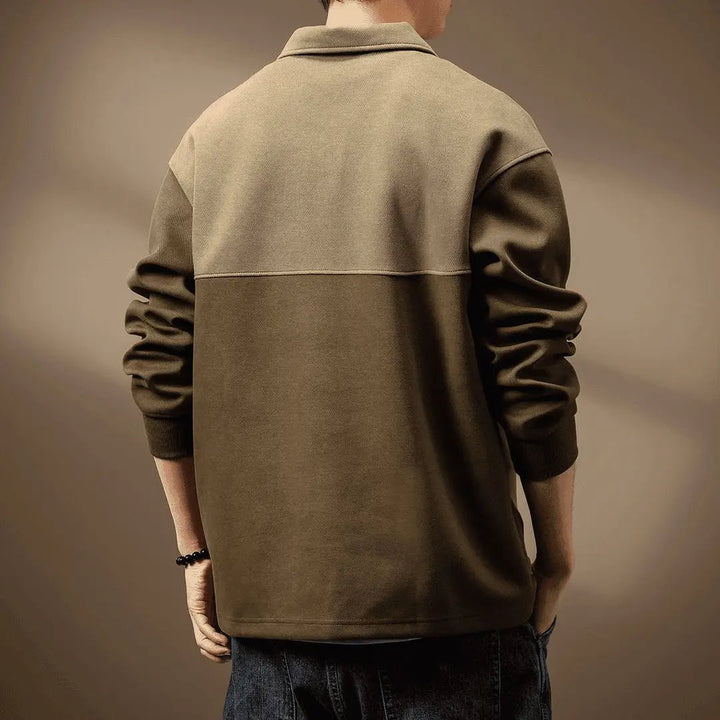 Men's Long Sleeve Polo Shirt | Color Block Quarter-Zip Front