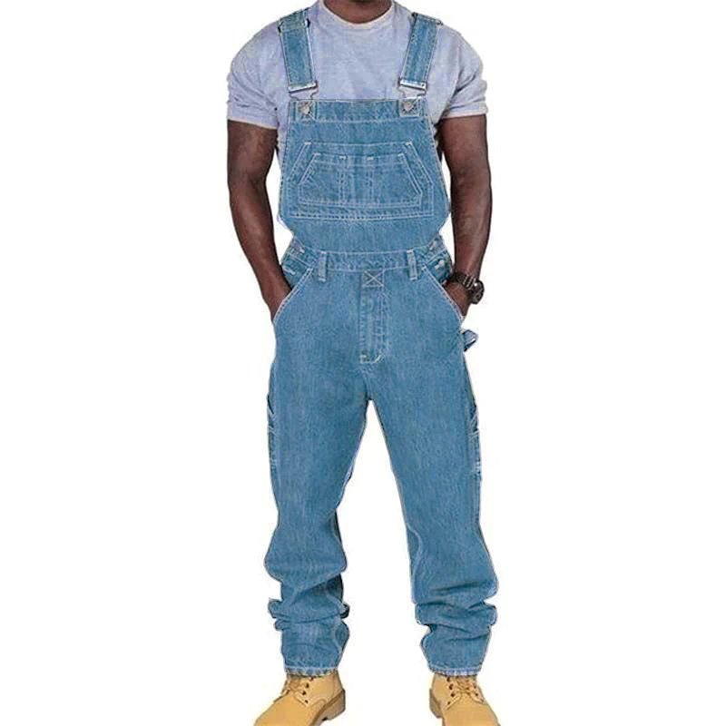 Men's Loose Fit Denim Bib Overalls | Multi-Pockets Workwear Front
