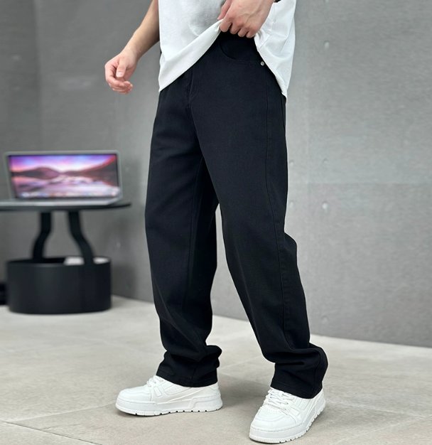 Men's Loose Fit Straight Leg Jeans | Relaxed Full Length Detail
