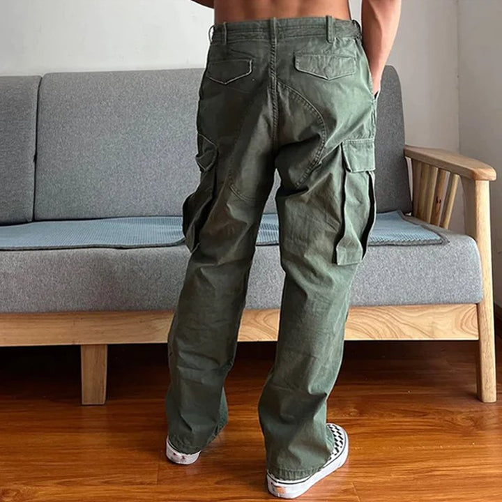 Men's Loose Fit Washed Cargo Pants | Paint Splatter Detail Side