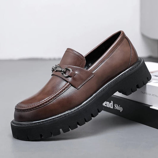 Men's Lug Sole Leather Dress Loafers | Metal Buckle Hero