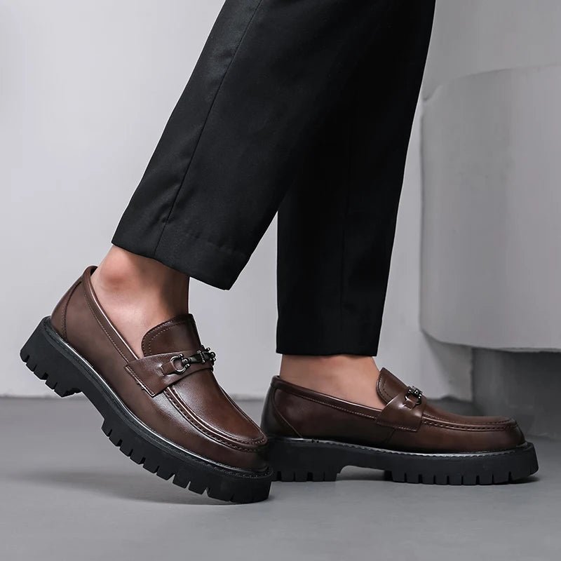 Men's Lug Sole Leather Dress Loafers | Metal Buckle Lifestyle