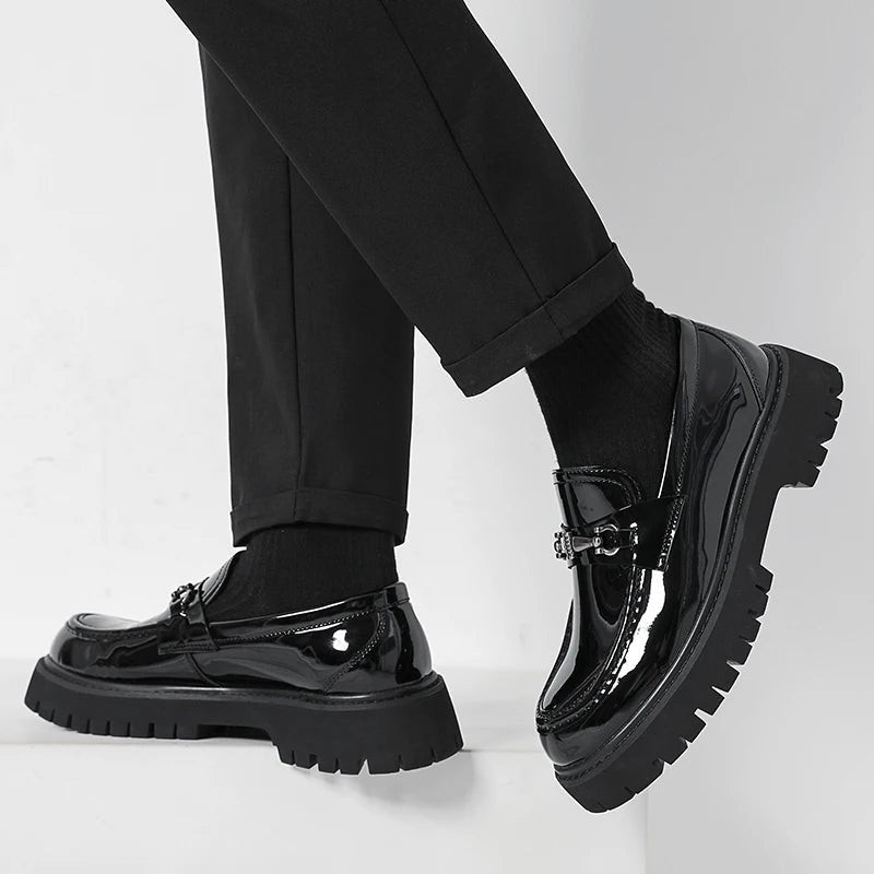 Men's Lug Sole Leather Dress Loafers | Metal Buckle View 12