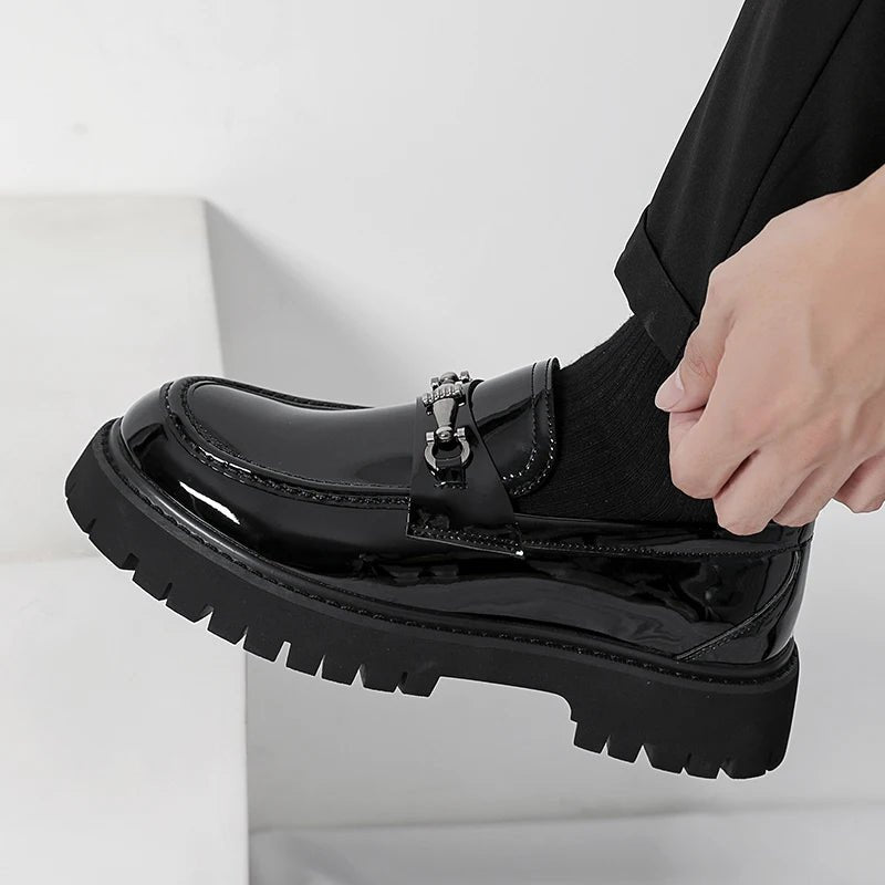 Men's Lug Sole Leather Dress Loafers | Metal Buckle View 13