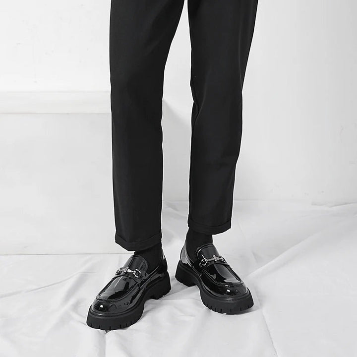 Men's Lug Sole Leather Dress Loafers | Metal Buckle View 14