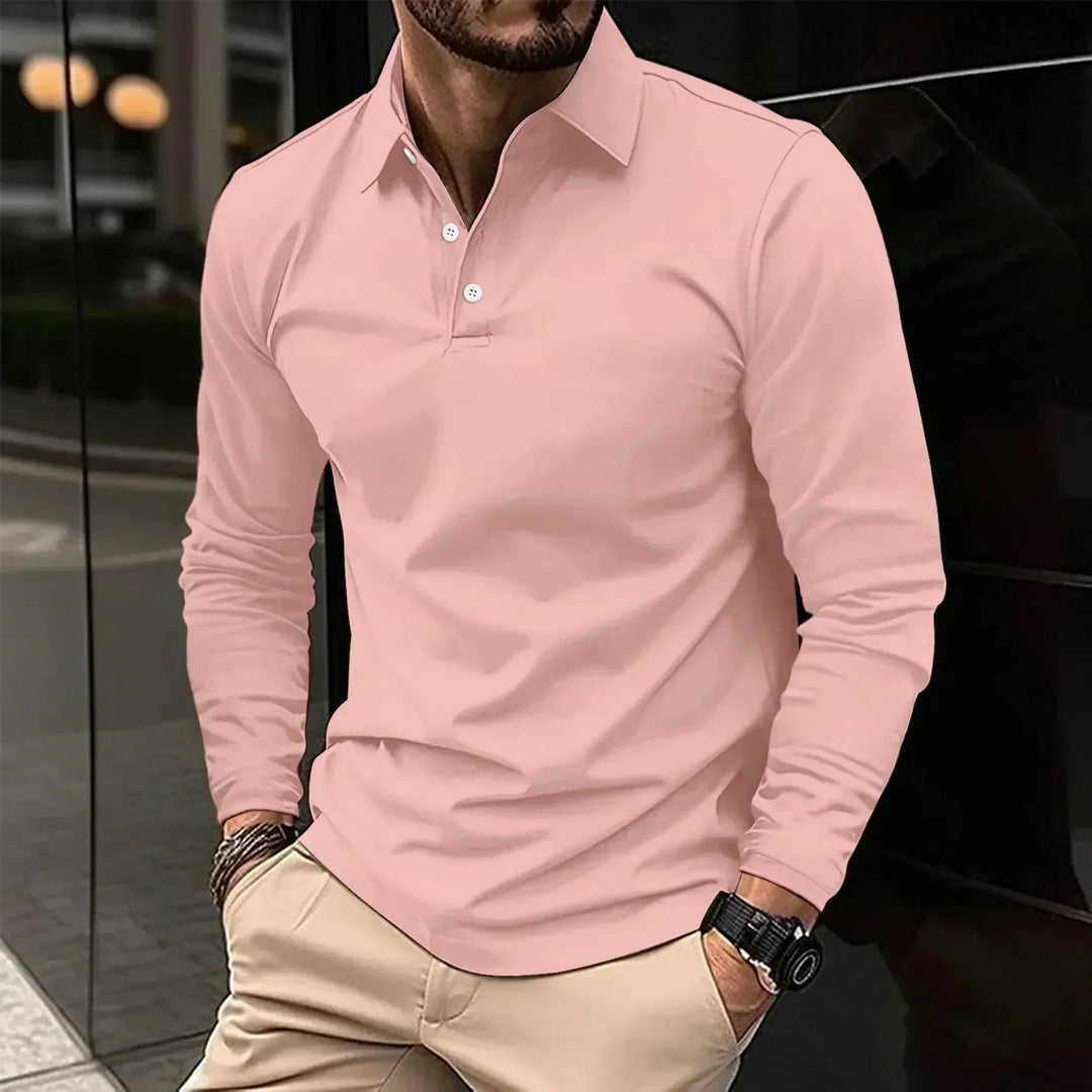 Men's Modern Fit Long Sleeve Polo | Contrast Placket Angle