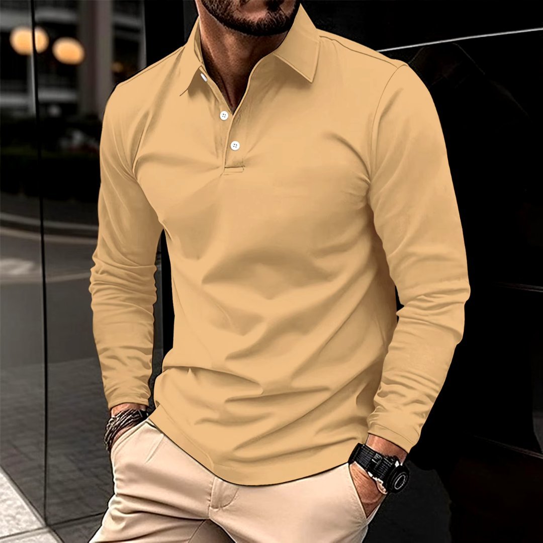 Men's Modern Fit Long Sleeve Polo | Contrast Placket Back
