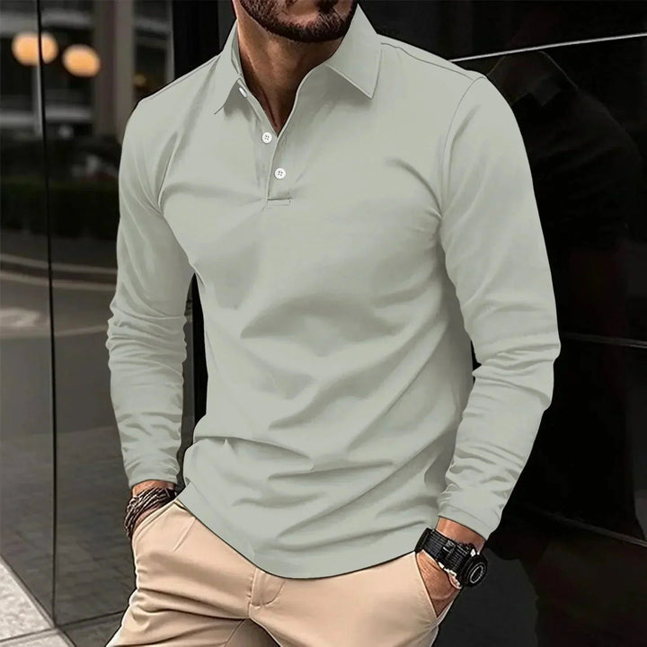 Men's Modern Fit Long Sleeve Polo | Contrast Placket Lifestyle