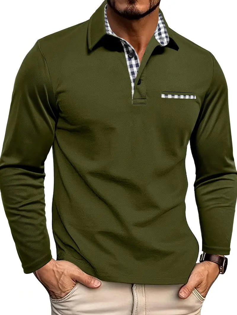 Men's Modern-Fit Polo Shirt | Plaid Contrast Collar Detail