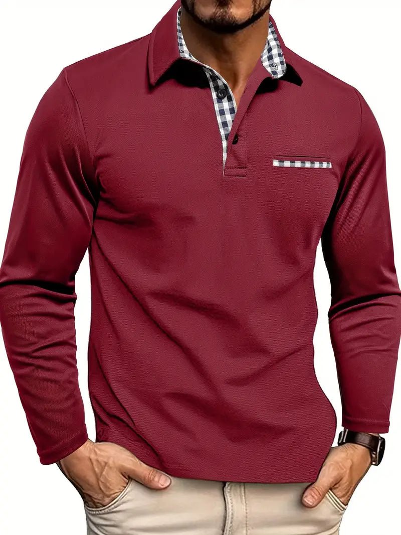 Men's Modern-Fit Polo Shirt | Plaid Contrast Collar Front