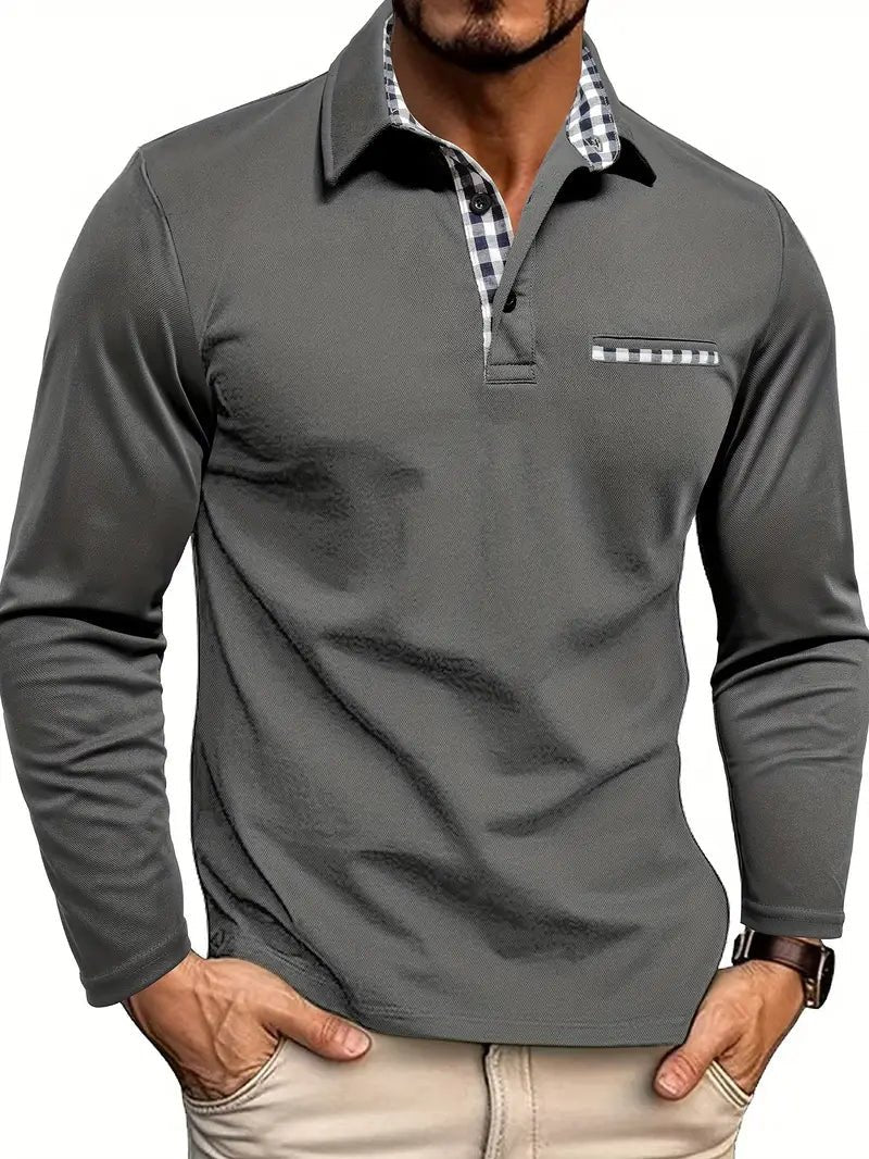Men's Modern-Fit Polo Shirt | Plaid Contrast Collar Hero