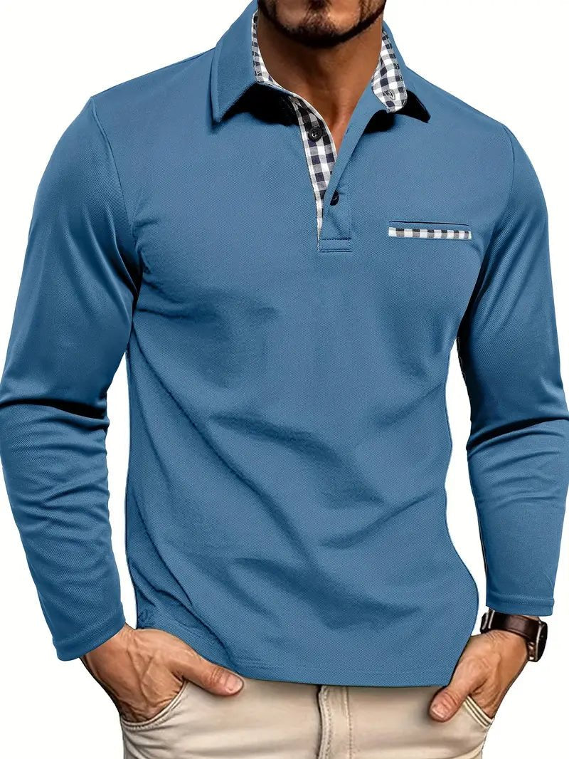 Men's Modern-Fit Polo Shirt | Plaid Contrast Collar Side