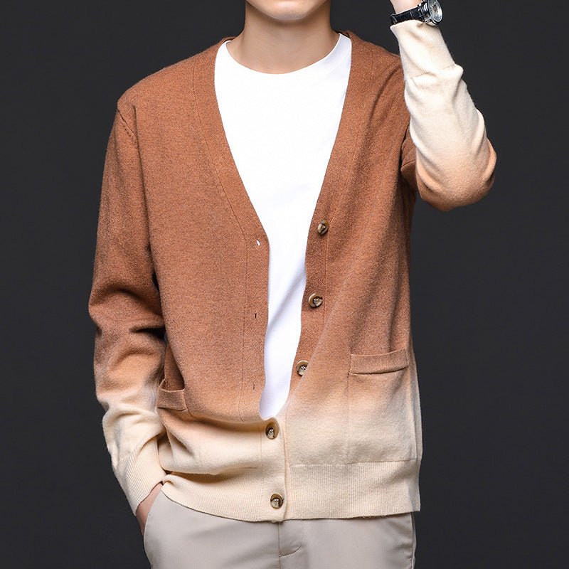 Men's Ombre Cardigan Sweater | Gradient Knit Ribbed Cuffs Alternate