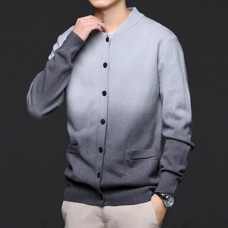 Men's Ombre Cardigan Sweater | Gradient Knit Ribbed Cuffs Close Up