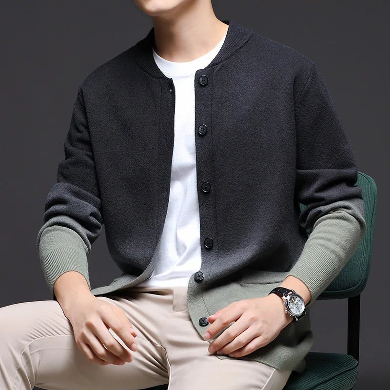 Men's Ombre Cardigan Sweater | Gradient Knit Ribbed Cuffs Detail