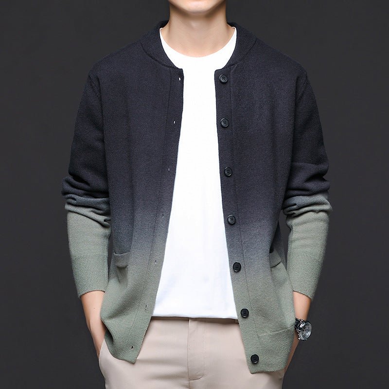 Men's Ombre Cardigan Sweater | Gradient Knit Ribbed Cuffs Front