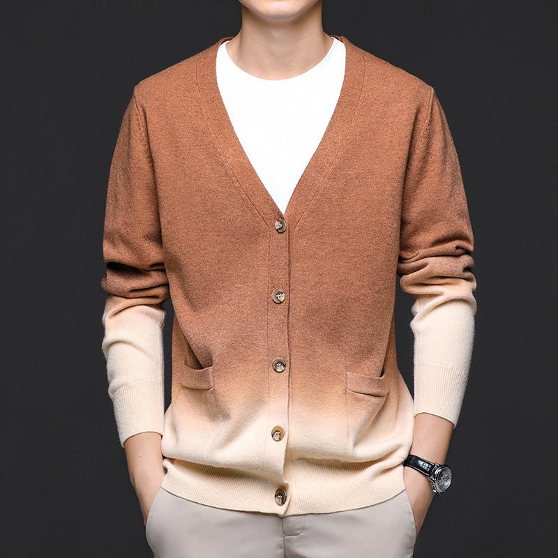 Men's Ombre Cardigan Sweater | Gradient Knit Ribbed Cuffs Full