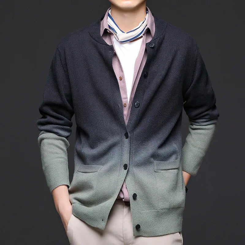 Men's Ombre Cardigan Sweater | Gradient Knit Ribbed Cuffs Hero