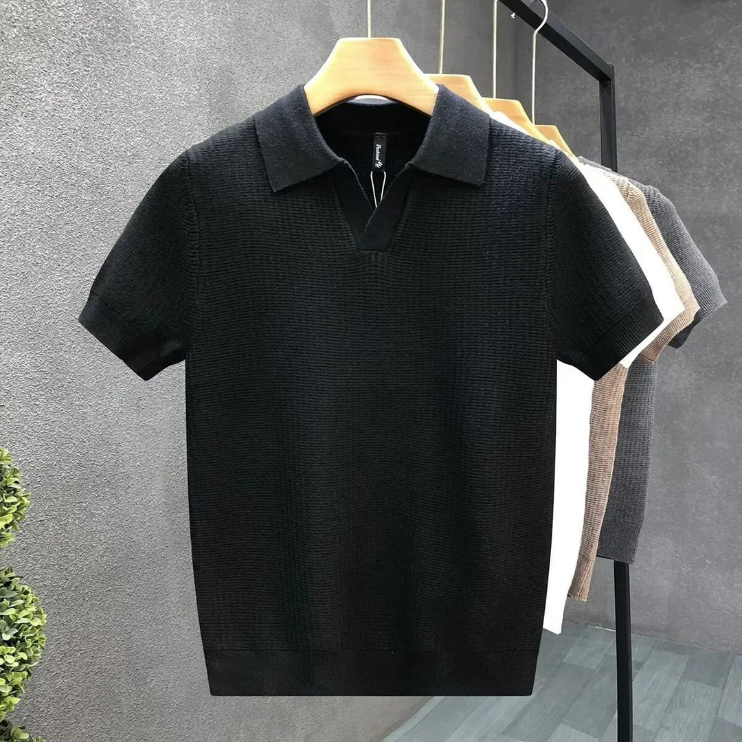 Men's Open Collar Knit Polo Top Detail