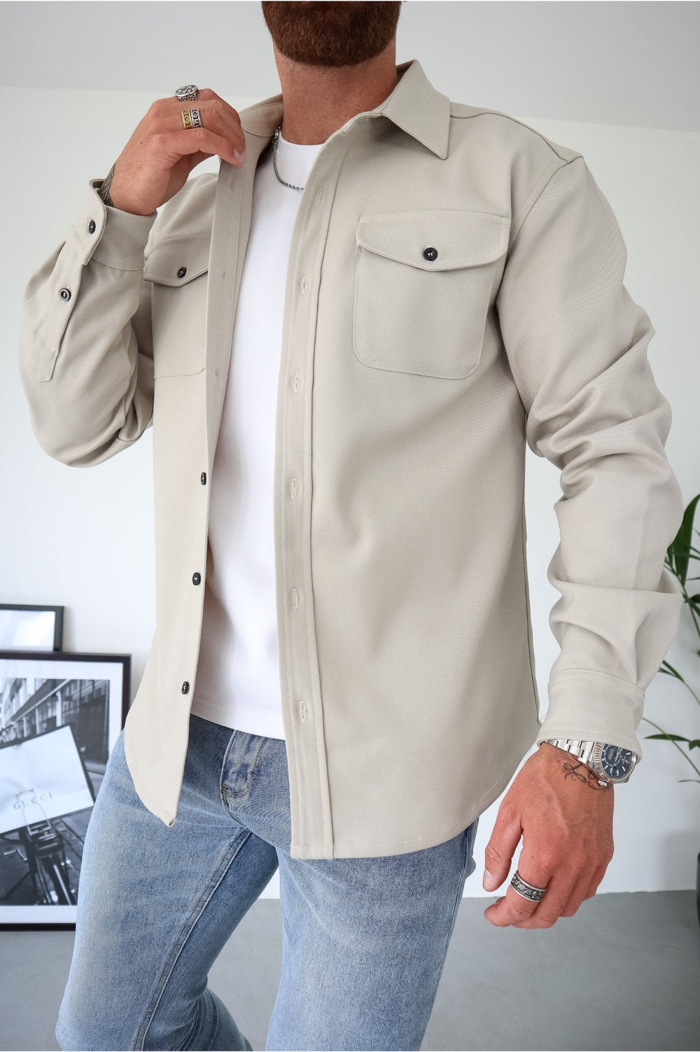 Men's Overshirt Jacket | Button Up with Chest Pockets Back